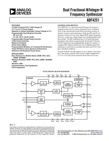 ADF4251 Dual Fractional-N/Interger-N Frequency ... - Analog Devices