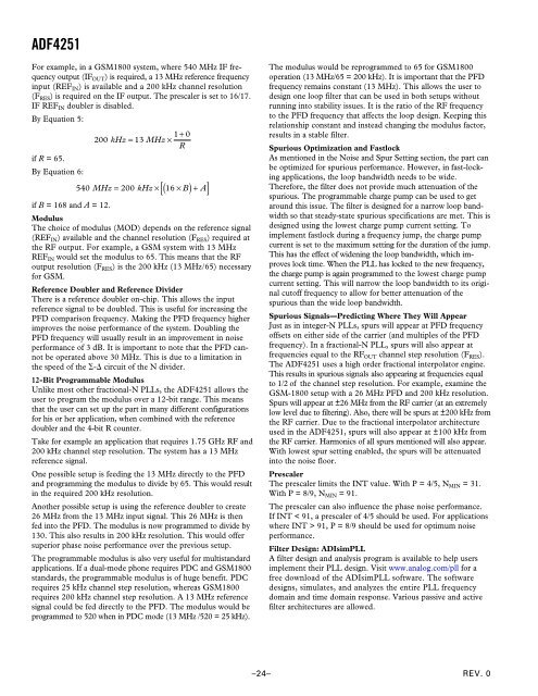 ADF4251 Dual Fractional-N/Interger-N Frequency ... - Analog Devices