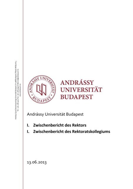 Andrássy Universität Budapest I. Zwischenbericht des Rektors I ...