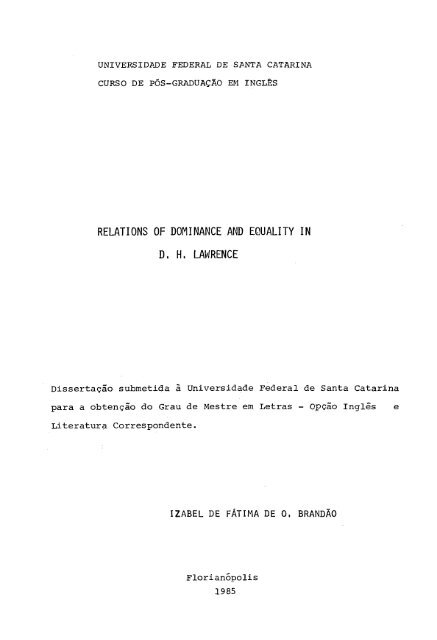 RELATIONS OF DOMINANCE AND EQUALITY IN D. H. LAWRENCE