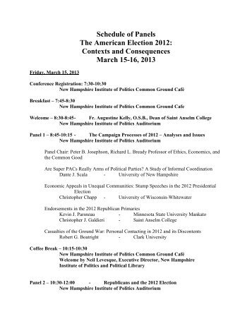 Schedule of Panels - Saint Anselm College