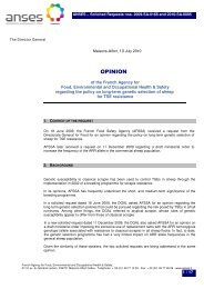 Opinion of the French Agency for Food, Environmental and ... - Anses