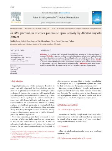In vitro prevention of chick pancreatic lipase activity by ... - Apjtb.com