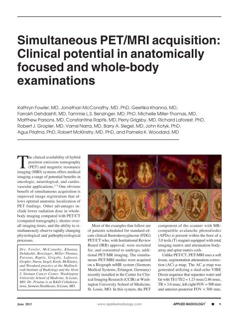 Simultaneous PET/MRI acquisition: Clinical potential in anatomically ...