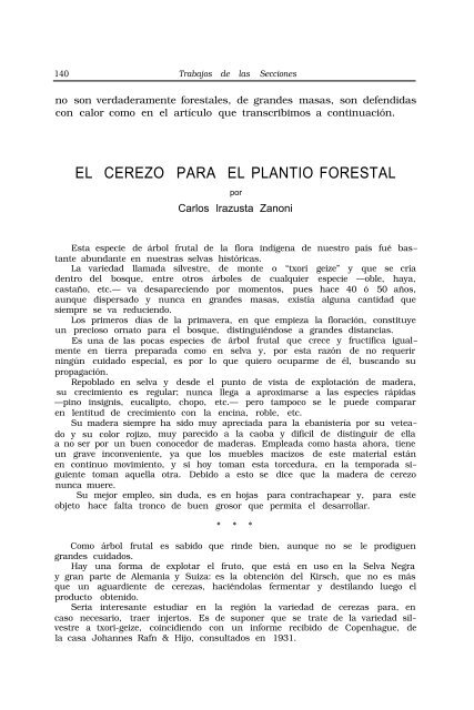 Sección Forestal. El cerezo para el plantío forestal - Aranzadi