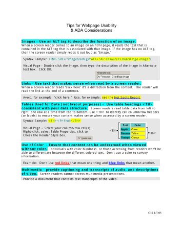 ARB's Tips for Web page Usability and ADA Considerations