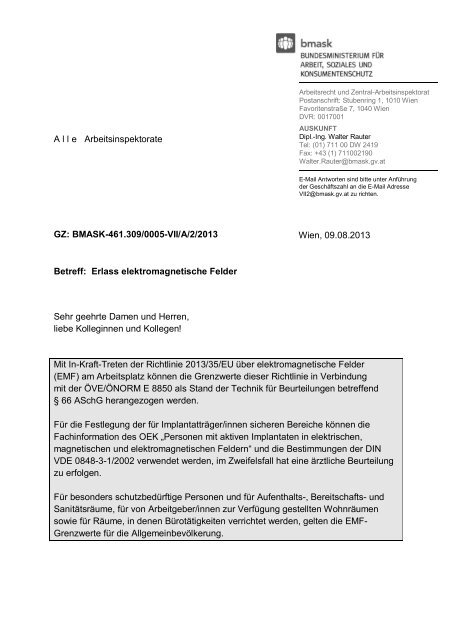 Erlass elektromagnetische Felder - Arbeitsinspektion