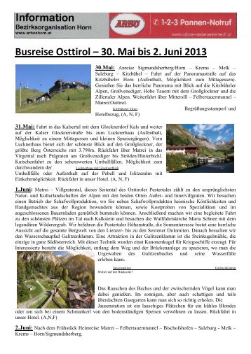 Busreise Osttirol – 30. Mai bis 2. Juni 2013 - Arbö