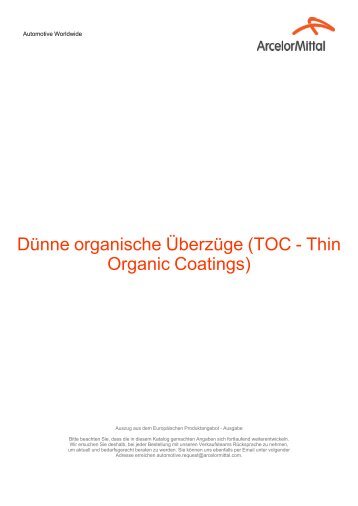 Dünne organische Überzüge (TOC - Thin Organic ... - ArcelorMittal