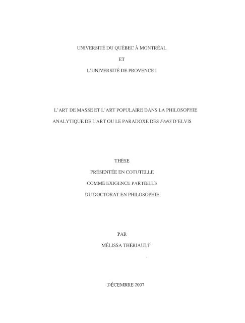 L'art de masse et l'art populaire dans la philosophie ... - Archipel