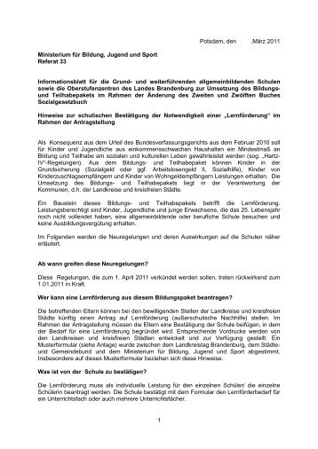 Informationsblatt zur Schulbescheinigung - Landkreis Prignitz