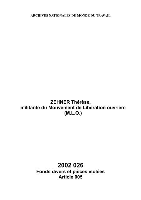 ZEHNER Thérèse, militante du Mouvement de Libération ouvrière ...