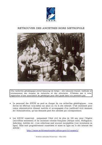 Retrouver des ancêtres hors métropole - Archives nationales