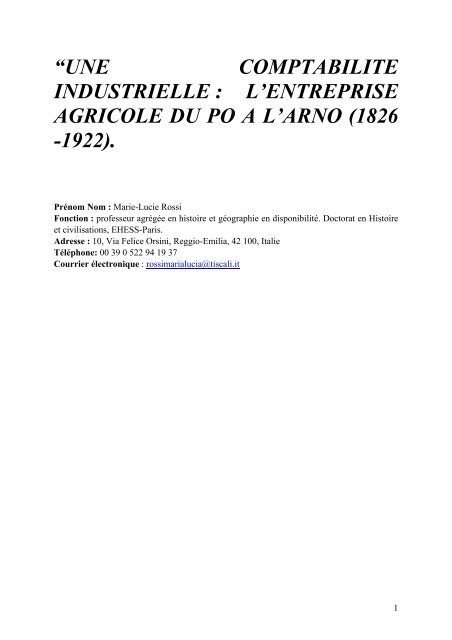 Une comptabilité industrielle : l'entreprise agricole du Po à l'Arno