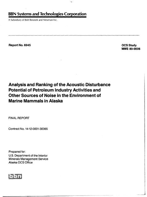 Analysis And Ranking Of The Acoustic Disturbance Potential Of Analysis And Ranking Of The Acoustic Disturbance Potential Of