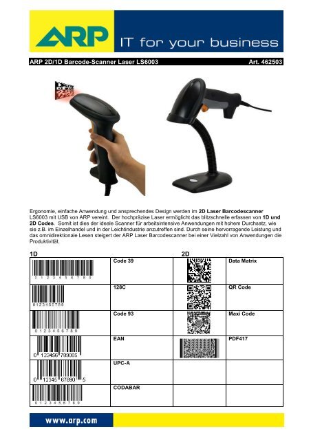 ARP 2D/1D Barcode-Scanner Laser LS6003 Art. 462503 1D 2D