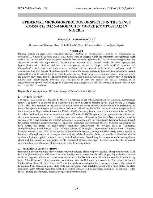 epidermal micromorphology of species in the genus ...