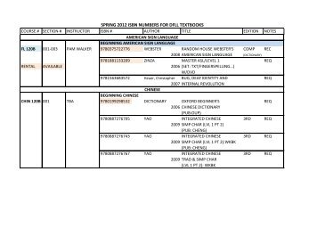 SPRING 2012 ISBN NUMBERS FOR DFLL TEXTBOOKS