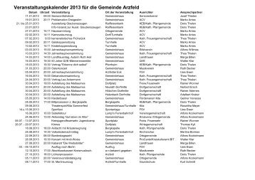 Veranstaltungskalender 2013 für die Gemeinde Arzfeld