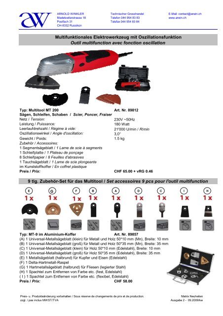 Outil multifunction avec fonction oscillation 9 tlg. Zubehör-Set ... - arwin