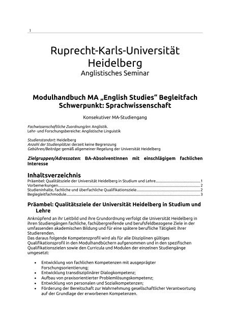 MA Begleitfach Sprachwissenschaft - Universität Heidelberg