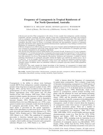 Frequency of Cyanogenesis in Tropical Rainforests of Far North ...