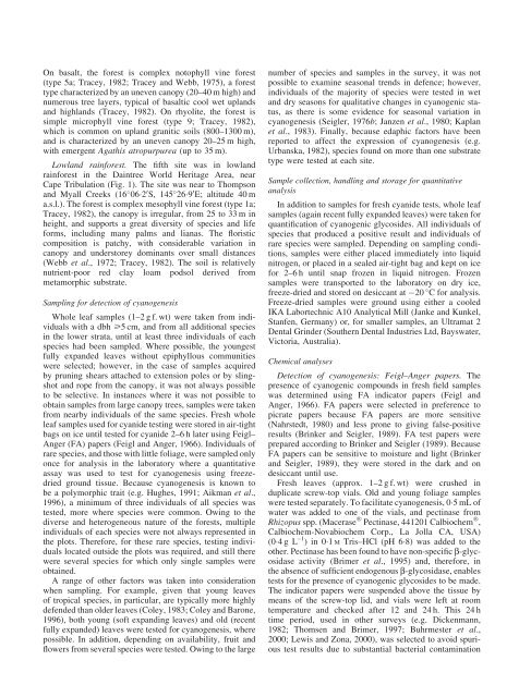 Frequency of Cyanogenesis in Tropical Rainforests of Far North ...