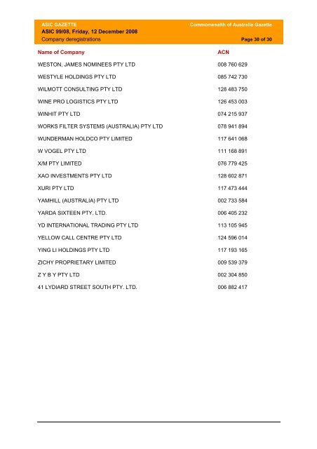 Commonwealth of Australia ASIC Gazette 99/08 dated 12 December ...