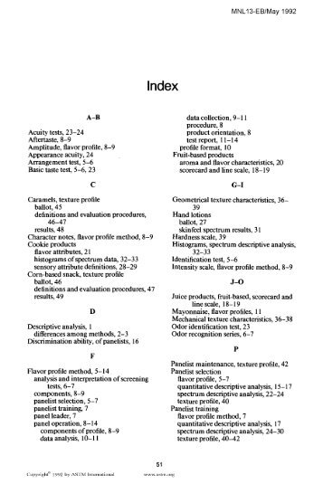 A-B Acuity tests, 23-24 Aftertaste, 8-9 Amplitude, flavor profile, 8-9 ...