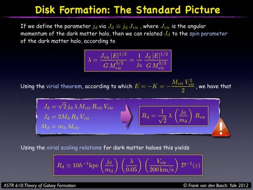 ASTR 610 Theory of Galaxy Formation Lecture 16