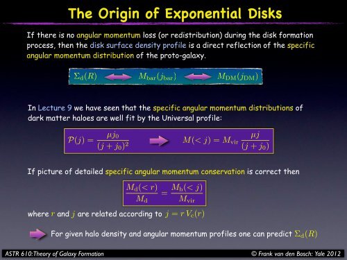 ASTR 610 Theory of Galaxy Formation Lecture 16