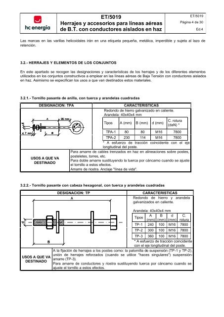 ET 5019 Herrajes y accesorios para líneas aéreas de Baja Tensión ...