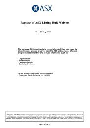 Register of ASX Listing Rule Waivers - Australian Stock Exchange