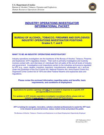 industry operations investigator informational packet - ATF