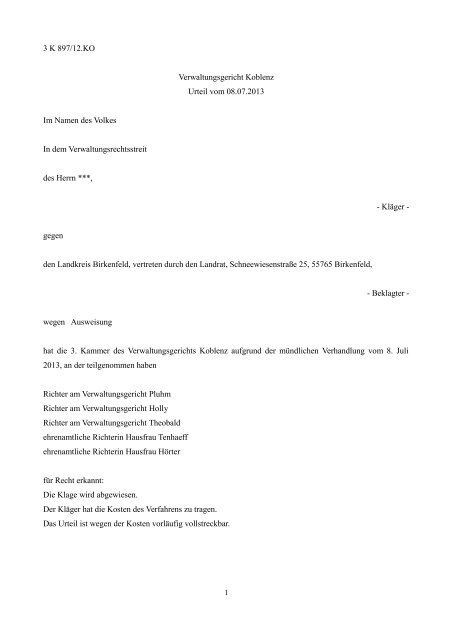 3 K 897/12.KO Verwaltungsgericht Koblenz Urteil vom ... - Asyl.net