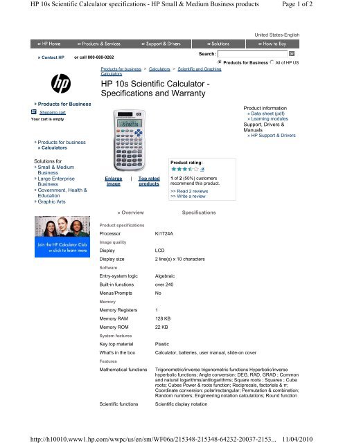 HP 10s Scientific Calculator - Specifications and ... - Atoz.com.mt