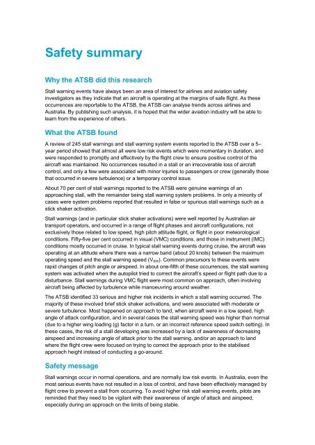 Stall warnings in high capacity aircraft: The Australian context 2008 ...