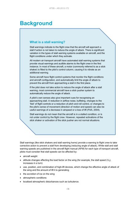 Stall warnings in high capacity aircraft: The Australian context 2008 ...