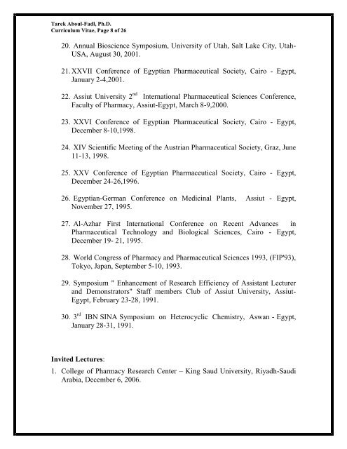 Tarek Aboul-Fadl, Ph.D. Curriculum Vitae - Assiut University