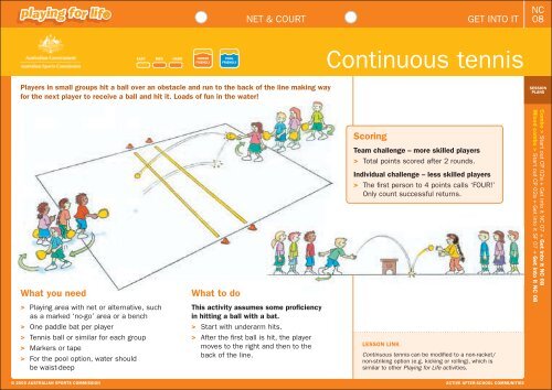 Net - wall game - Continuous tennis - Australian Sports Commission