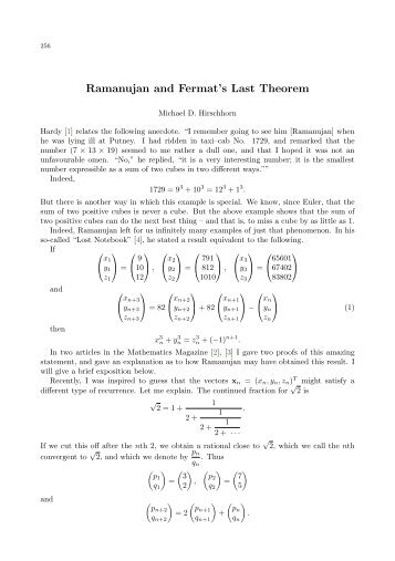 Ramanujan and Fermat's last theorem