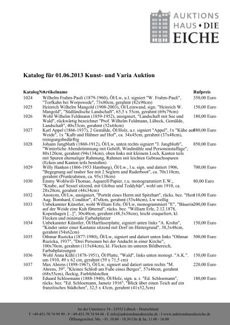 Katalog für 01.06.2013 Kunst- und Varia Auktion - Auktionshaus ...