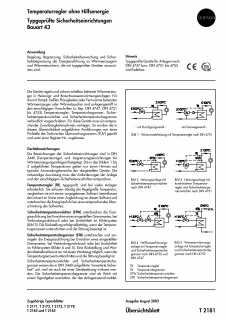 Übersichtsblatt T 2181 Temperaturregler ohne Hilfsenergie ...