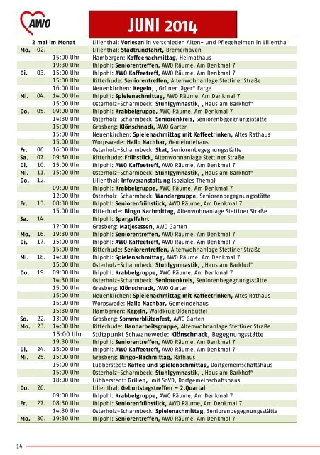 Jahresplan 2013 - Arbeiterwohlfahrt Kreisverband Osterholz