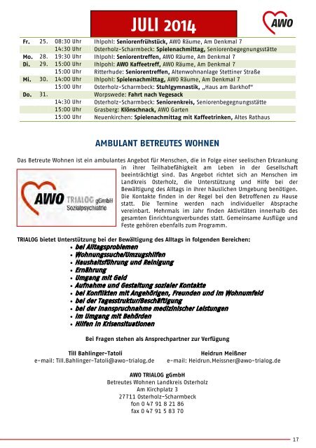 Jahresplan 2013 - Arbeiterwohlfahrt Kreisverband Osterholz