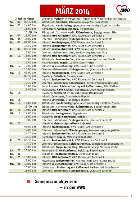 Jahresplan 2013 - Arbeiterwohlfahrt Kreisverband Osterholz