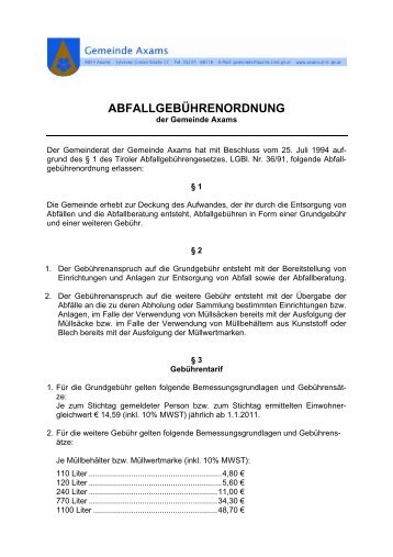 ABFALLGEBÜHRENORDNUNG - Gemeinde Axams