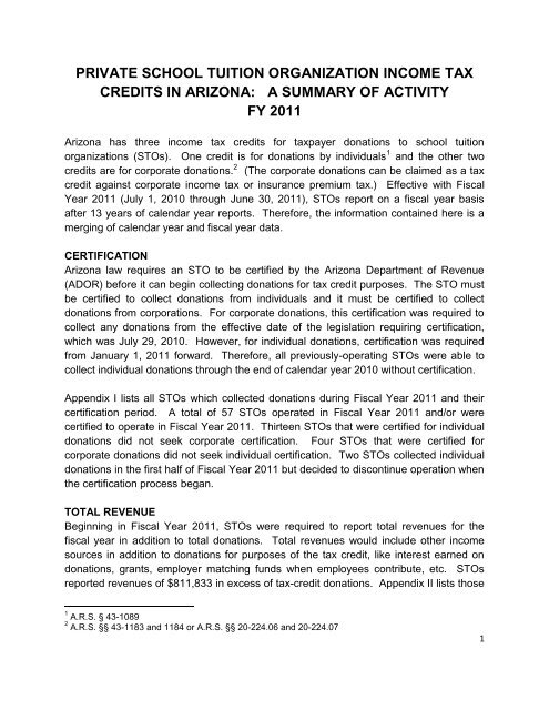 private school tuition organization tax credits in Arizona