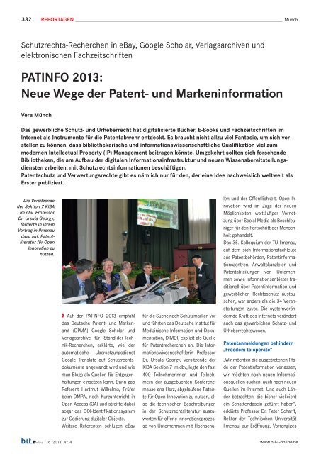 PATINFO 2013: Neue Wege der Patent- und Markeninformation - B.I.T.