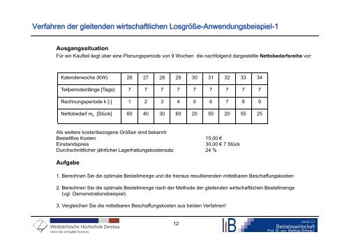 8. Planung optimaler Bestellmengen –ausgewählte praxisrelevante Bedingungen